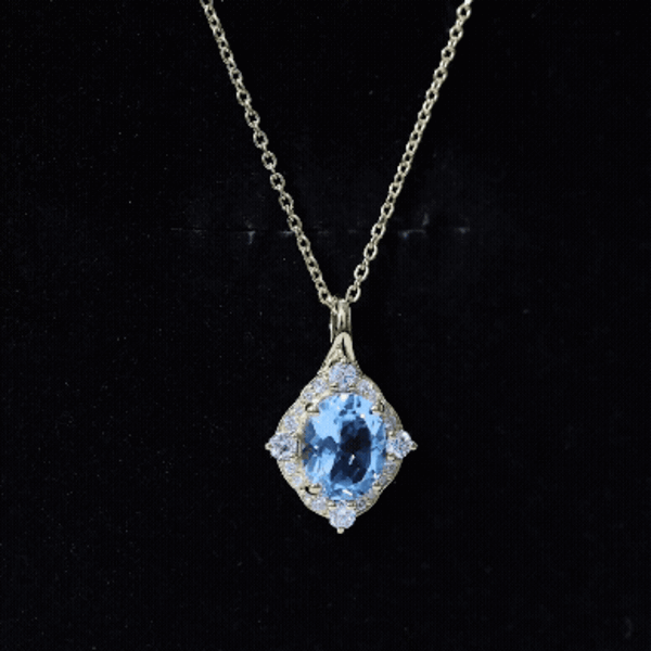 Vintage Style 2.5 Carat Swiss Blue Topaz and Diamond Necklace with Silver Chain