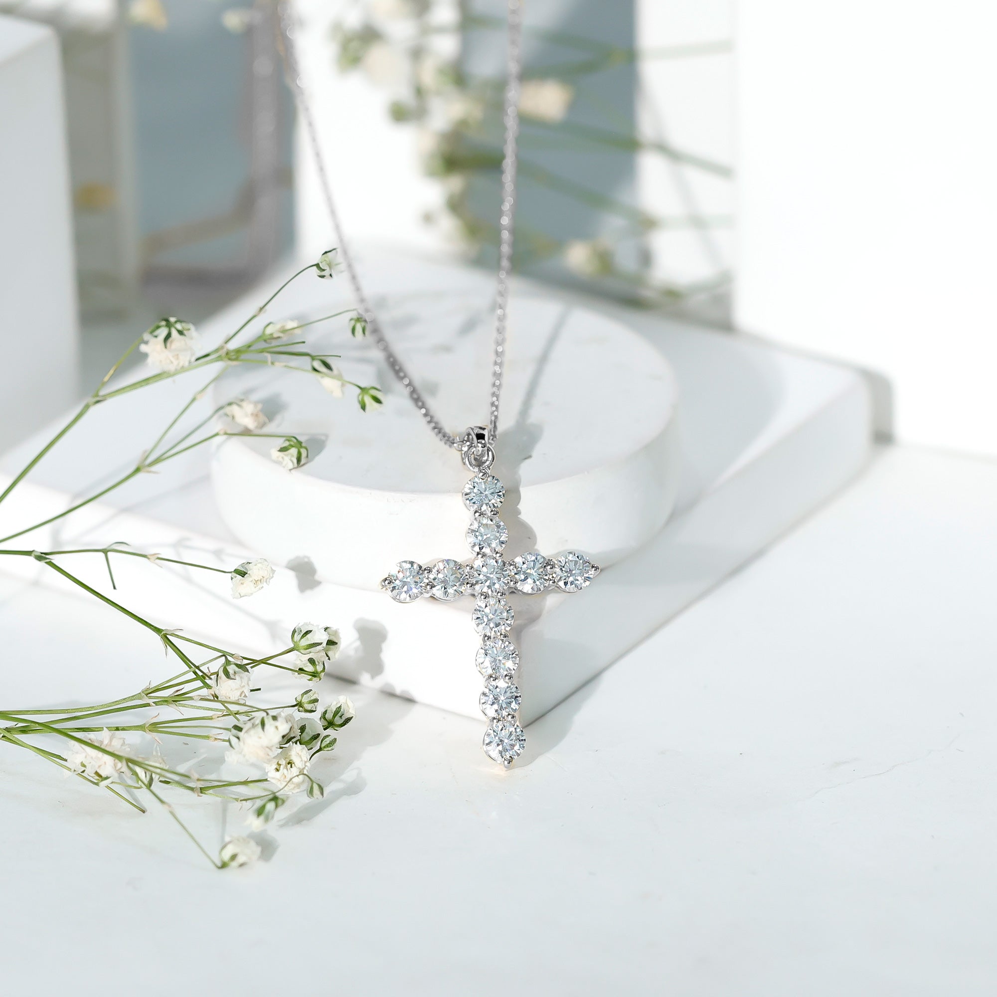 Lab Grown Diamond Catholic Cross Necklace for Women