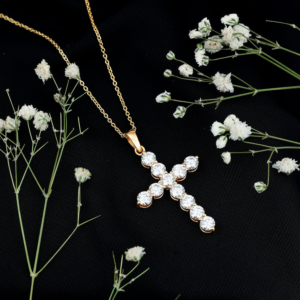 Lab Grown Diamond Catholic Cross Necklace for Women