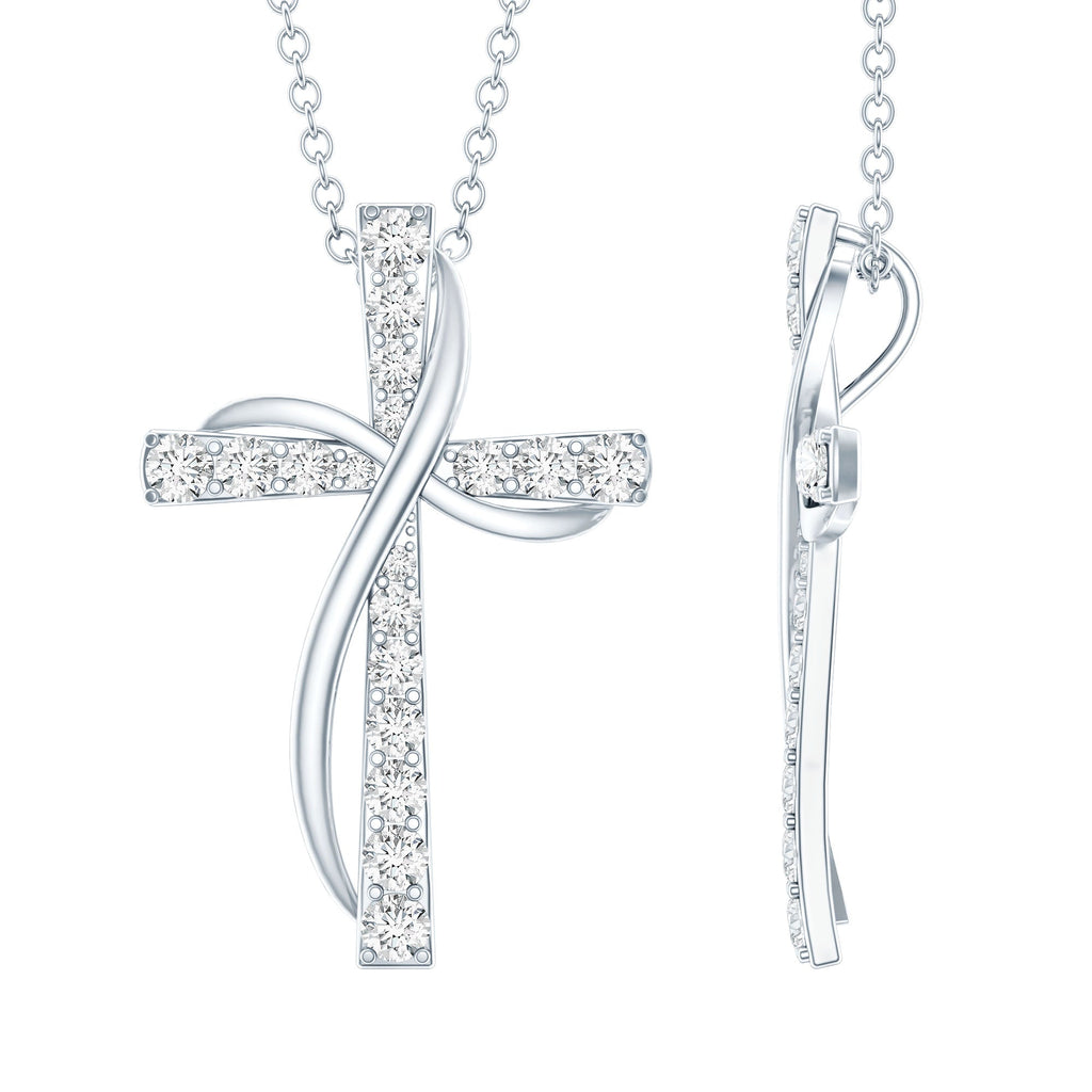 Certified Moissanite Designer Cross Pendant Necklace in Silver