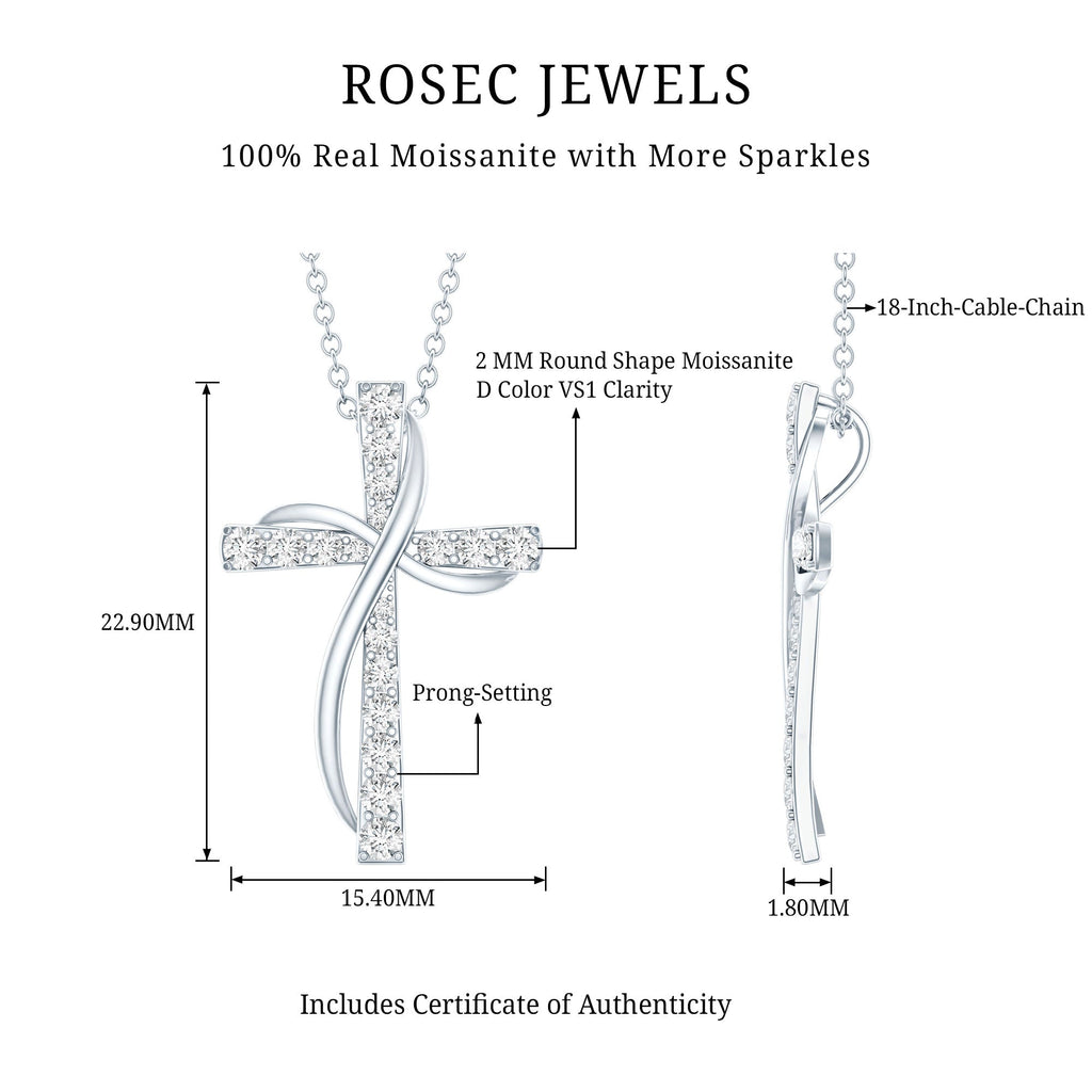 Certified Moissanite Designer Cross Pendant Necklace in Silver