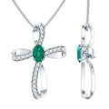 Certified Lab Grown Emerald Christian Cross Necklace With Silver Chain