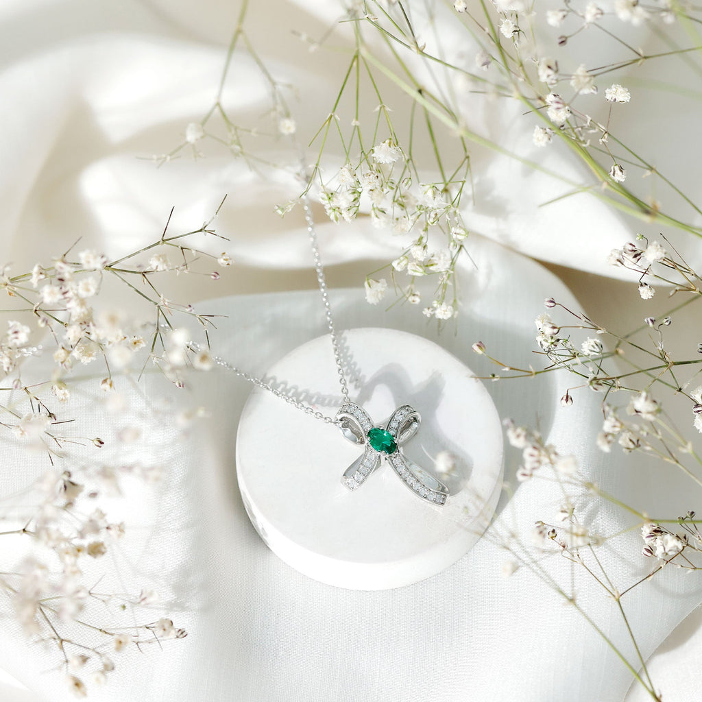Certified Lab Grown Emerald Christian Cross Necklace With Silver Chain