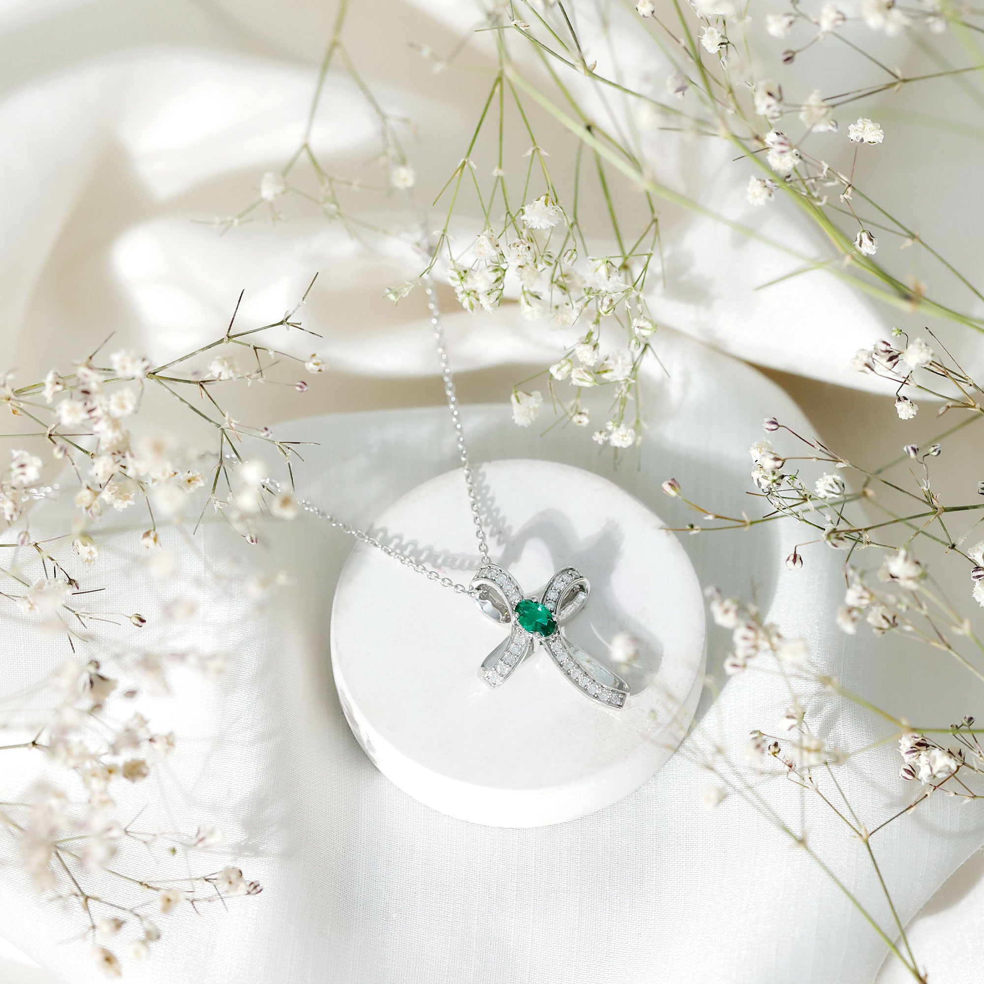 Certified Lab Grown Emerald Christian Cross Necklace With Silver Chain