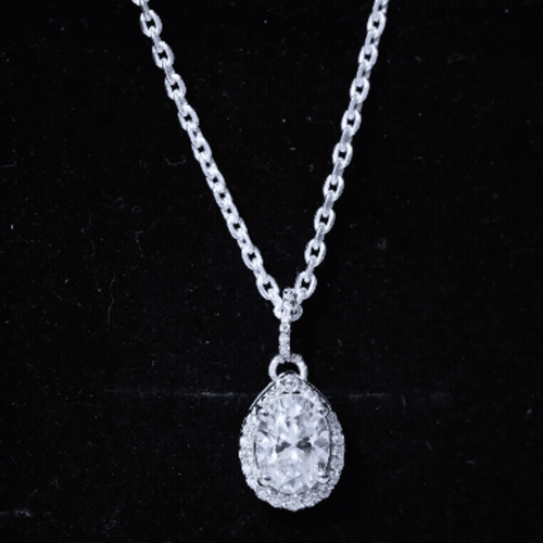 Certified 1.2 Carat Oval Moissanite Bridal Necklace For Wedding in Silver
