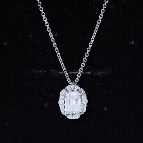 Certified 2.8 Carat Emerald Cut Moissanite Wedding Necklace in Silver