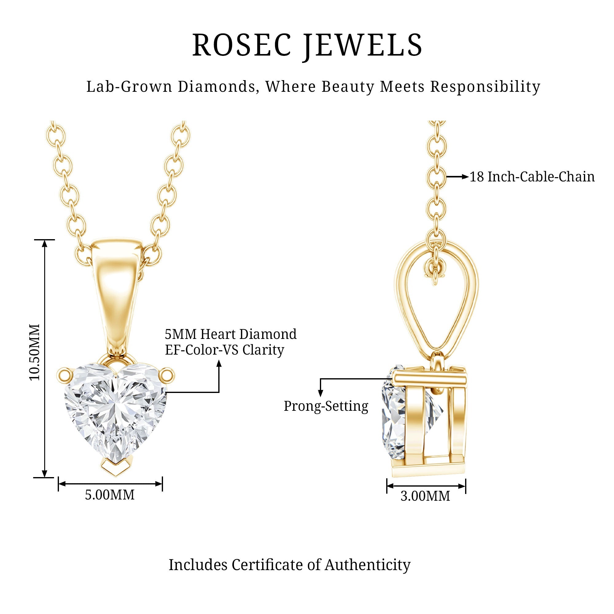 0.5 Carat Lab Grown Diamond Heart Necklace For Women