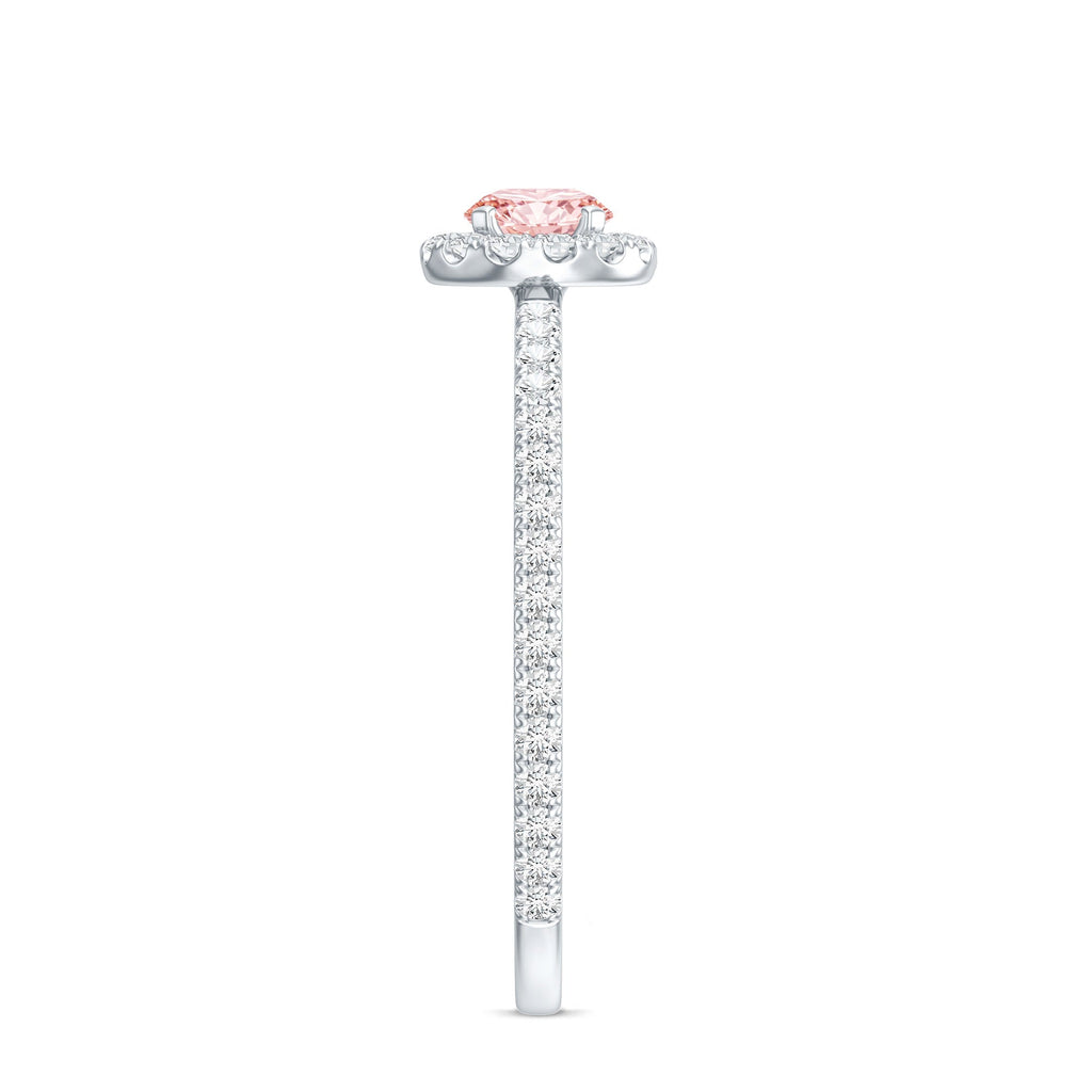 Lab Grown Pink White Diamond Halo Engagement Ring with IGI Certificate