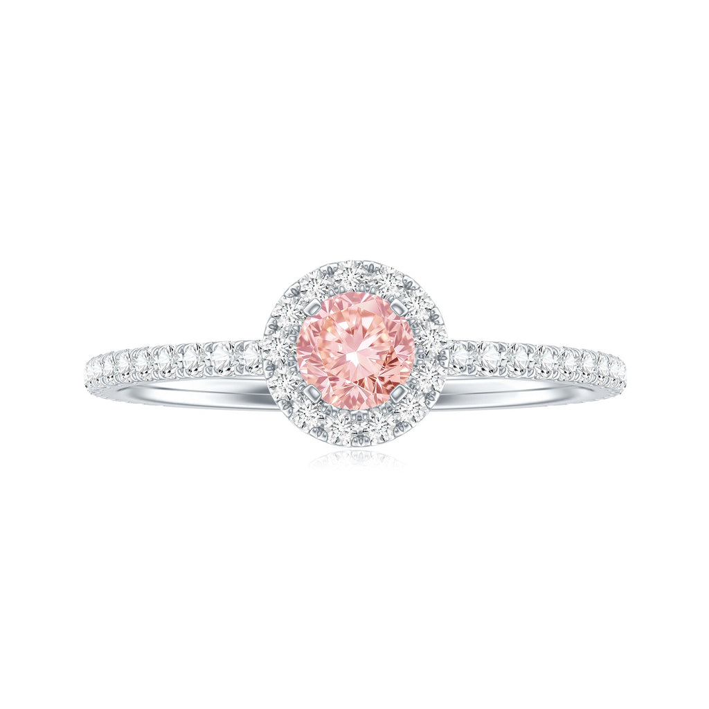 Lab Grown Pink White Diamond Halo Engagement Ring with IGI Certificate