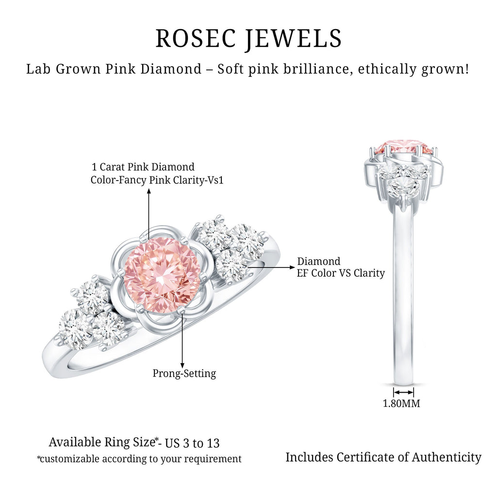 Nature Inspired Lab Grown Pink Diamond Flower Engagement Ring with IGI Certificate