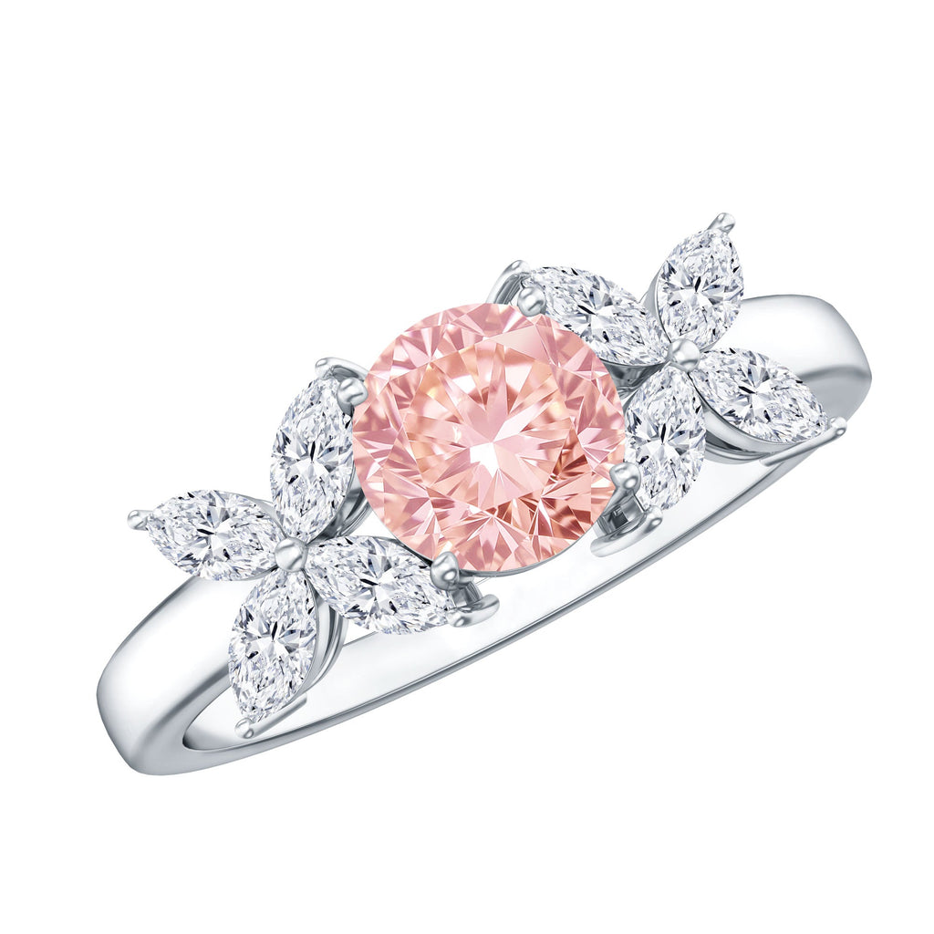 IGI Certified Lab Grown Pink White Diamond Flower Engagement Ring