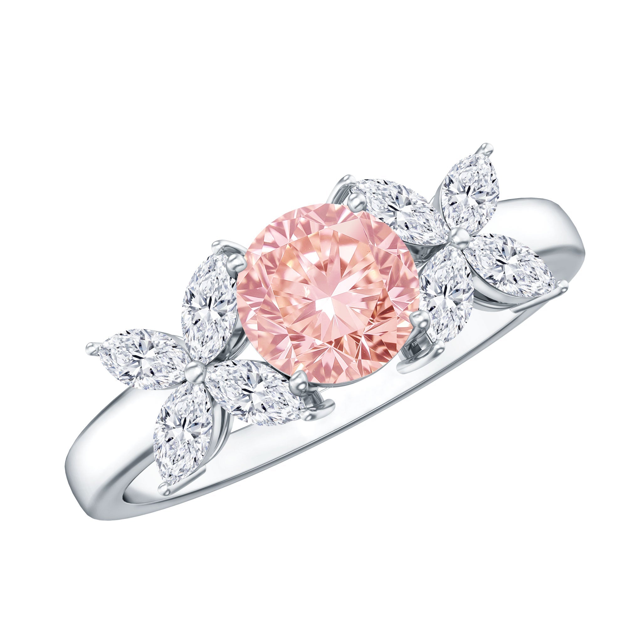 IGI Certified Lab Grown Pink White Diamond Flower Engagement Ring
