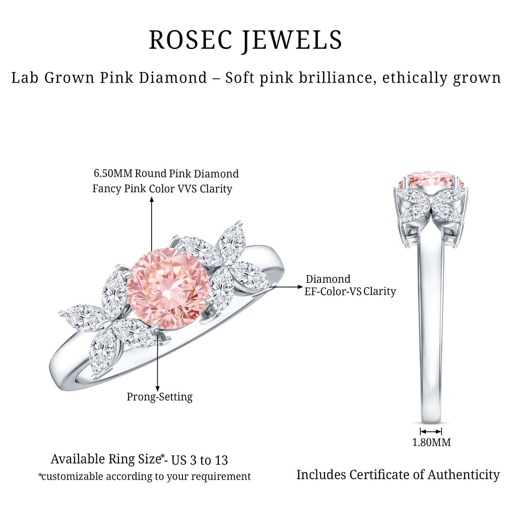IGI Certified Lab Grown Pink White Diamond Flower Engagement Ring