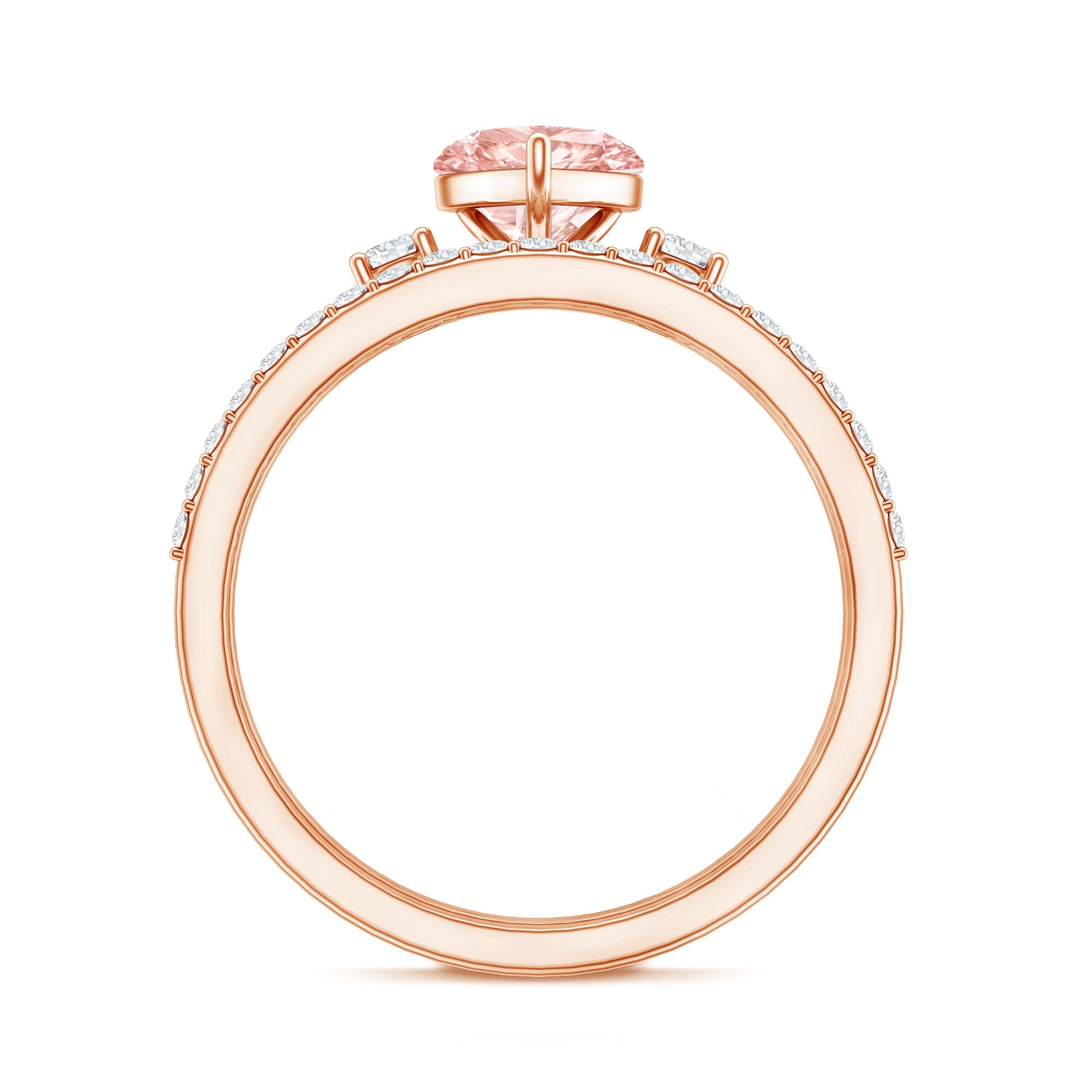 IGI Certified Lab Grown Pink Heart Engagement Ring With Diamond Wedding Band
