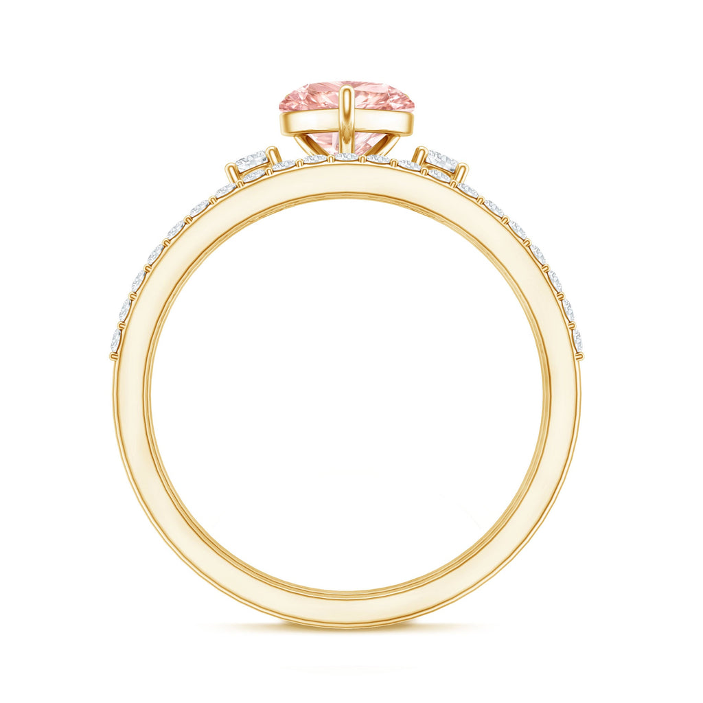 IGI Certified Lab Grown Pink Heart Engagement Ring With Diamond Wedding Band