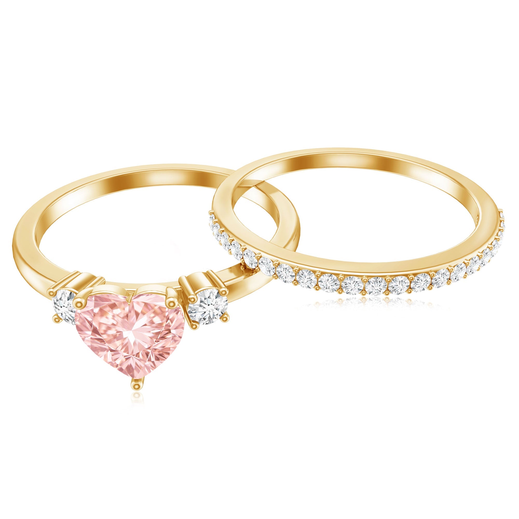 IGI Certified Lab Grown Pink Heart Engagement Ring With Diamond Wedding Band