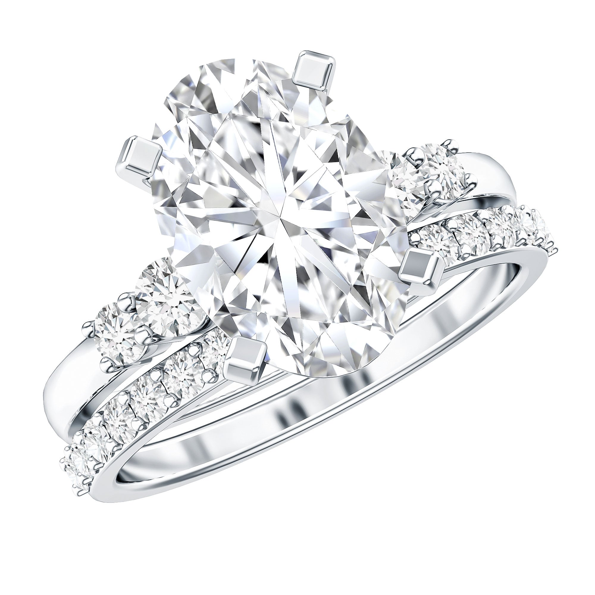 4 Carat Oval Wedding Ring Set with IGI Certified Lab Grown Diamond