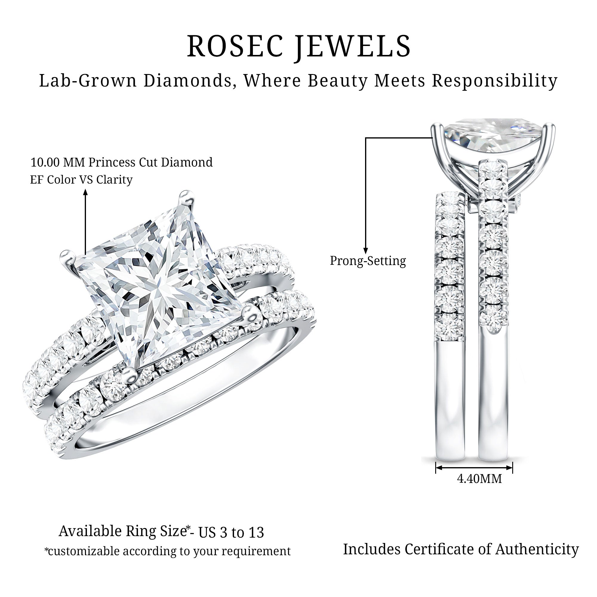 IGI Certified Huge 5 Carat Lab Grown Diamond Engagement Wedding Ring Set