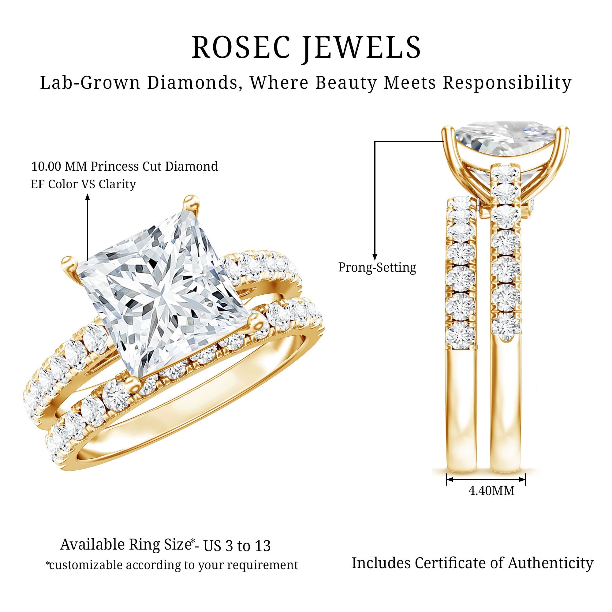 IGI Certified Huge 5 Carat Lab Grown Diamond Engagement Wedding Ring Set