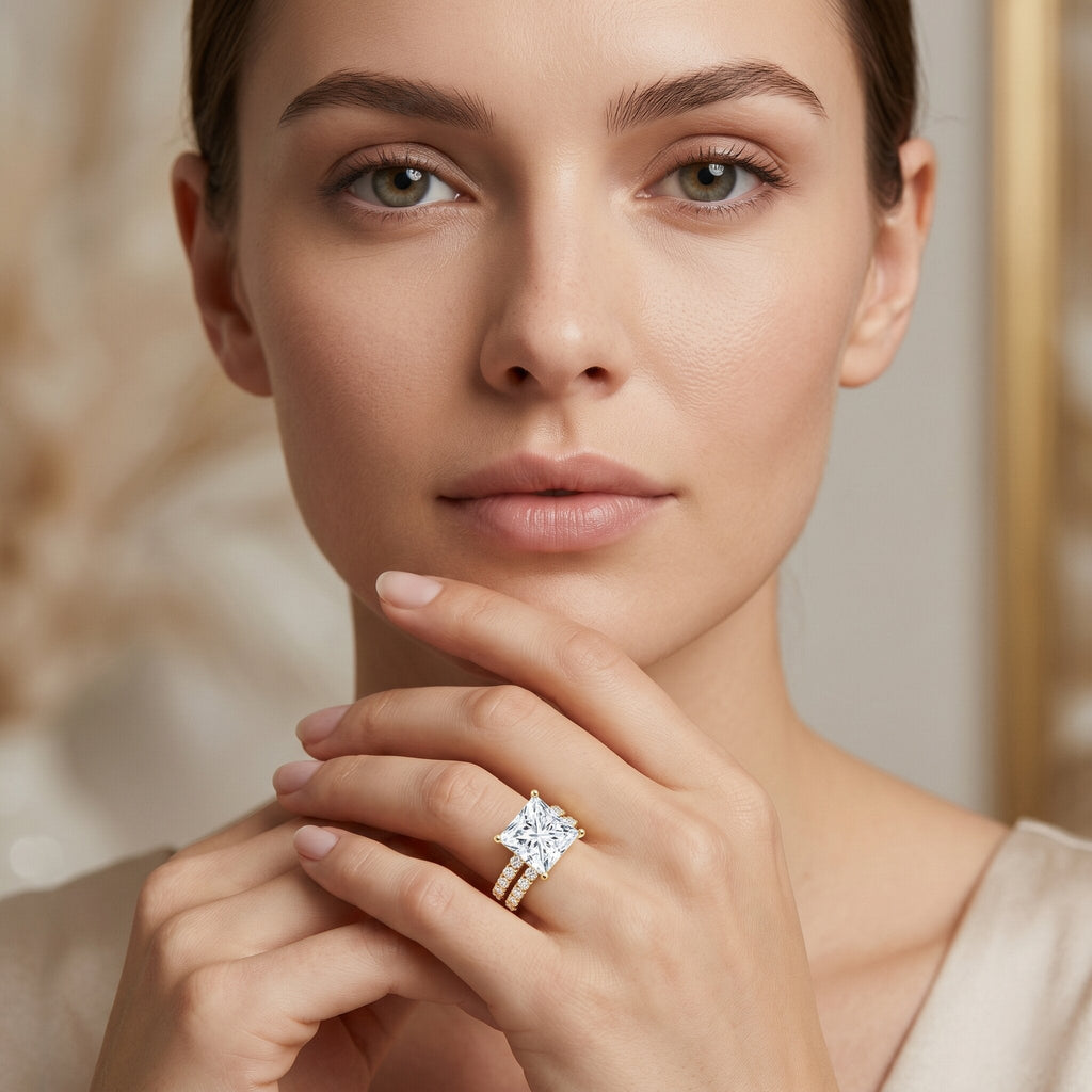 IGI Certified Huge 5 Carat Lab Grown Diamond Engagement Wedding Ring Set
