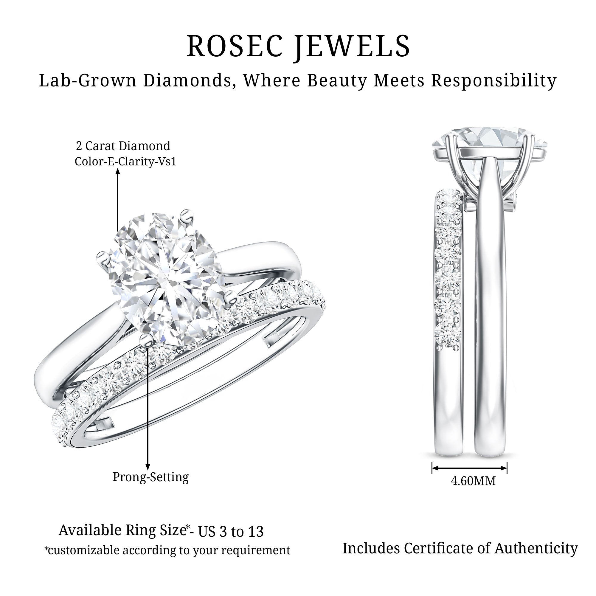 IGI Certified 2 Carat Oval Lab Grown Diamond Bridal Ring Set of 2