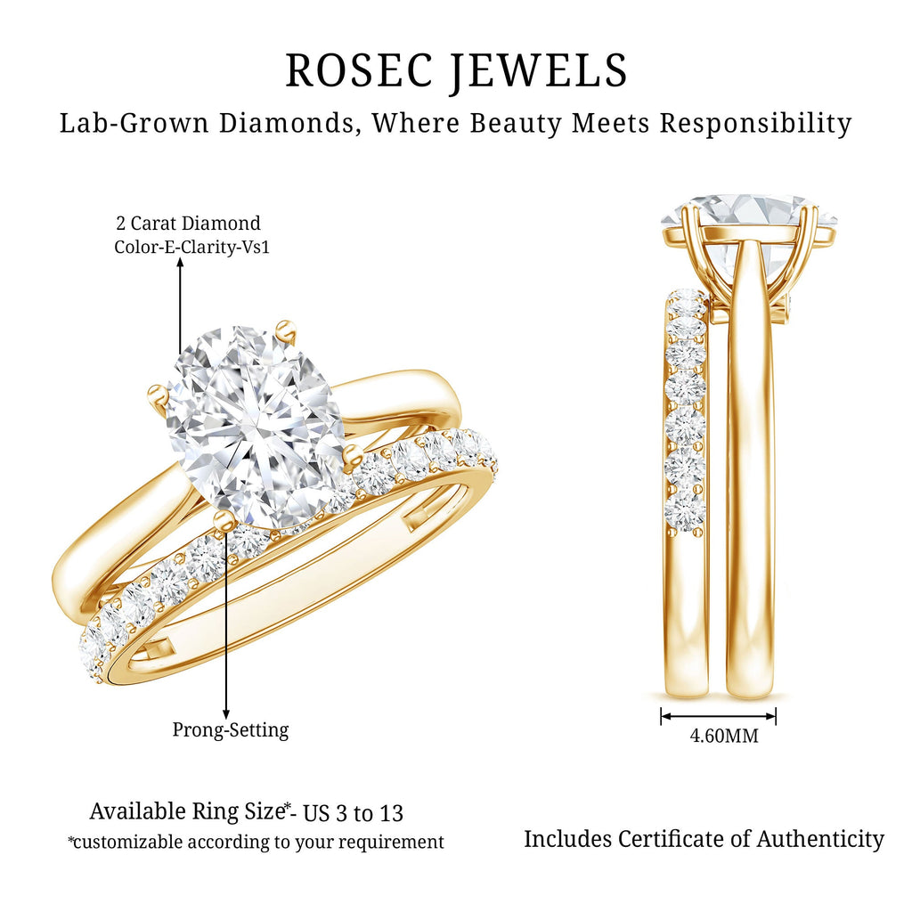 IGI Certified 2 Carat Oval Lab Grown Diamond Bridal Ring Set of 2
