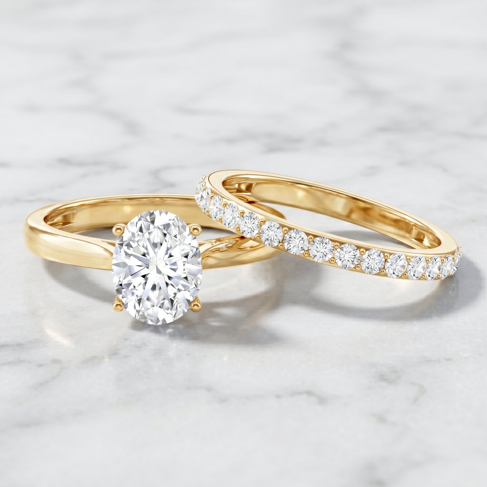 IGI Certified 2 Carat Oval Lab Grown Diamond Bridal Ring Set of 2