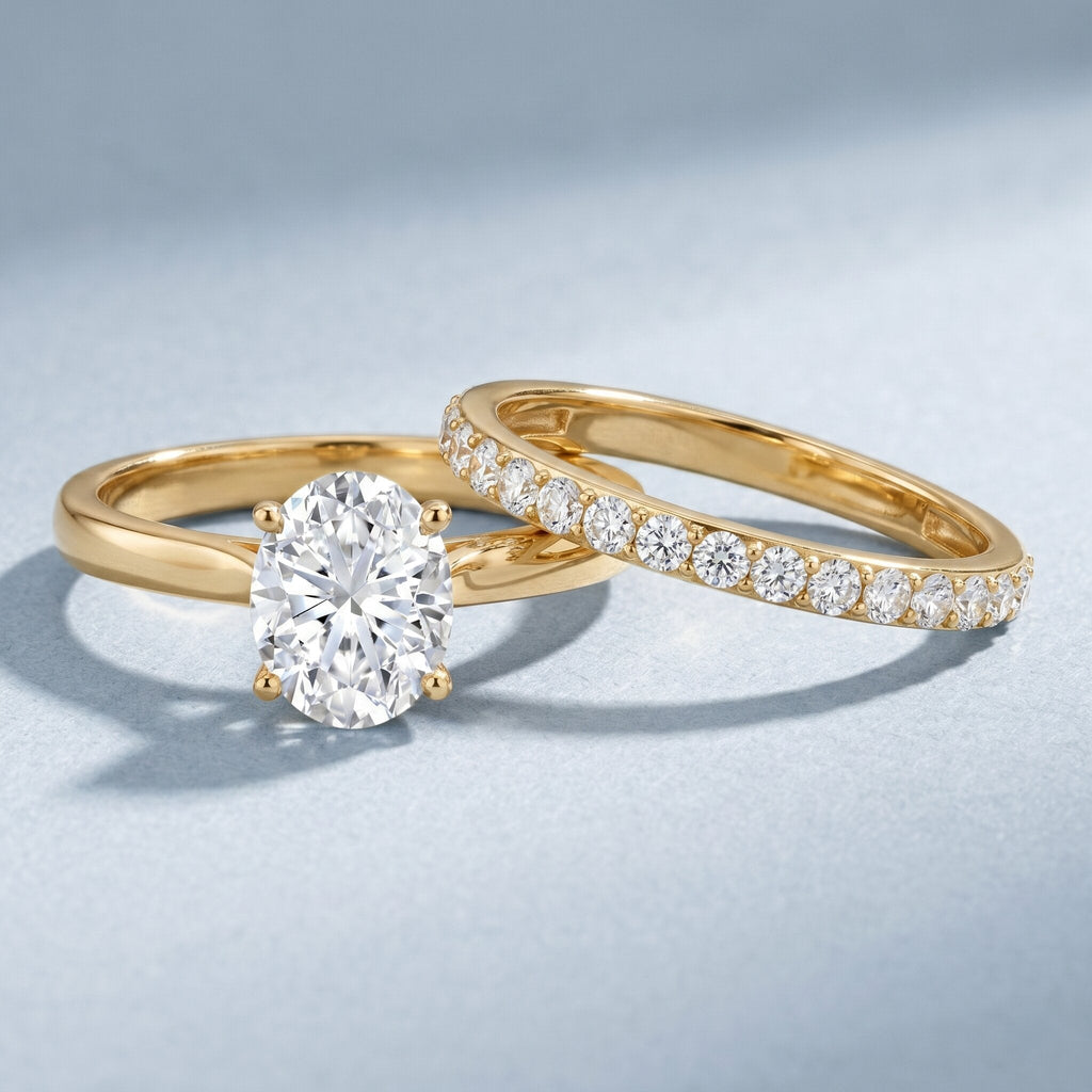 IGI Certified 2 Carat Oval Lab Grown Diamond Bridal Ring Set of 2