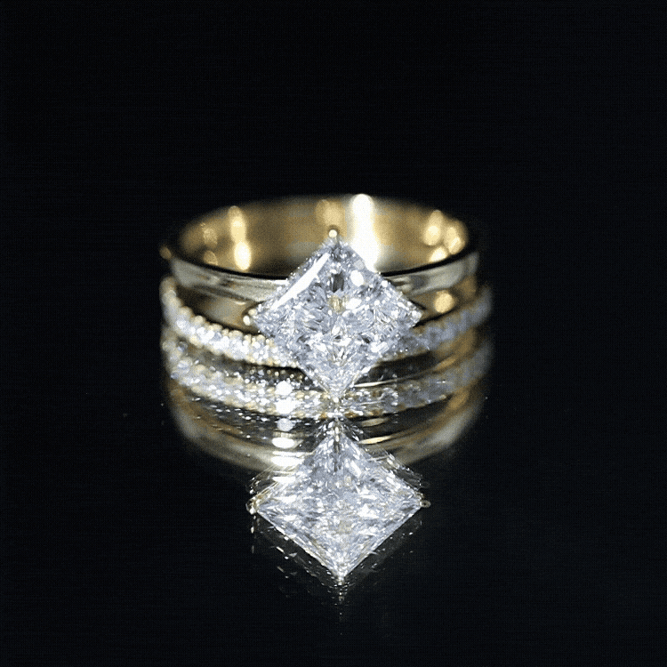 IGI Certified 2 Carat Lab Grown Diamond Princess Cut Bridal Ring Set for Her