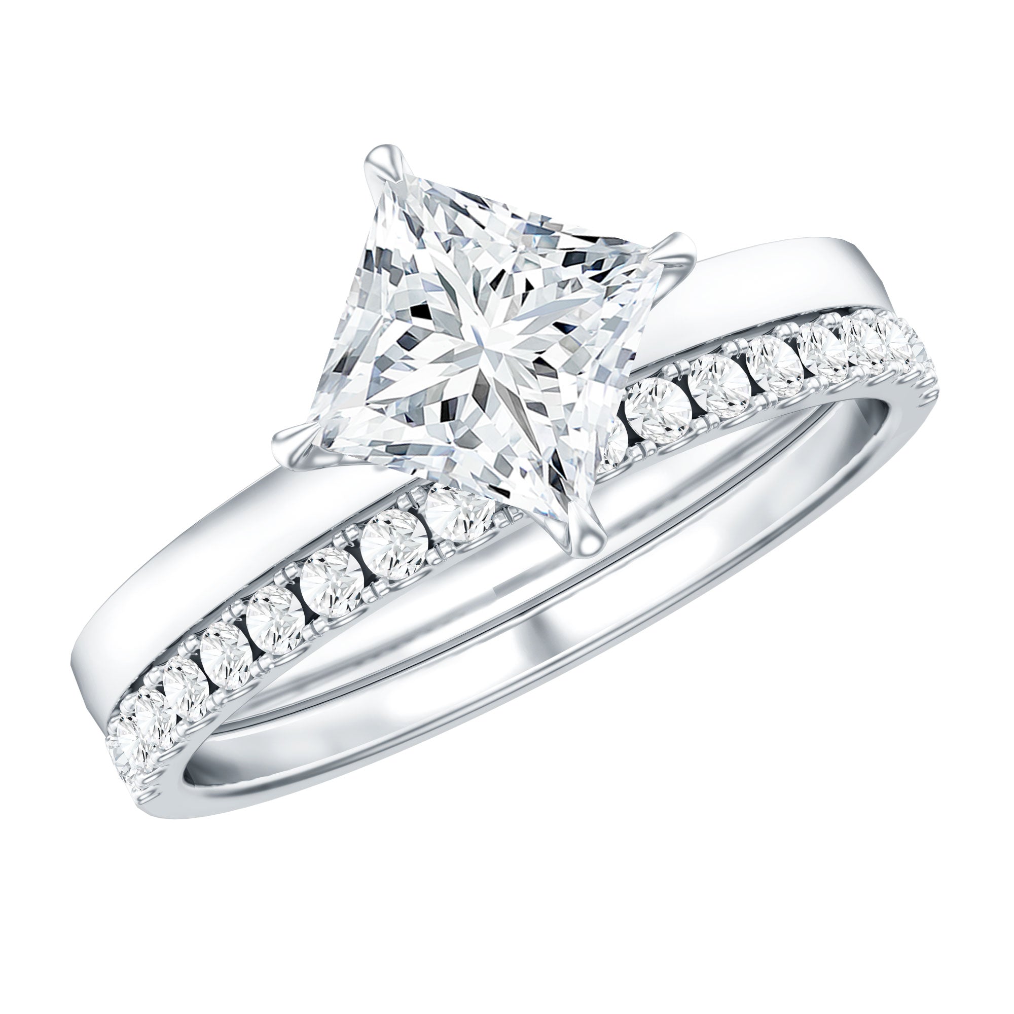IGI Certified 2 Carat Lab Grown Diamond Princess Cut Bridal Ring Set for Her