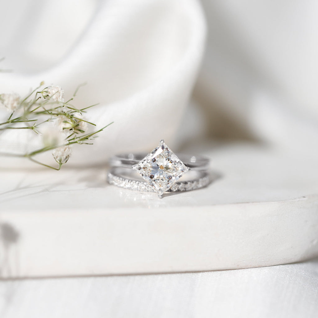 IGI Certified 2 Carat Lab Grown Diamond Princess Cut Bridal Ring Set for Her