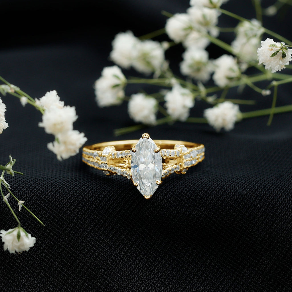 1 Carat Marquise Cut Lab Grown Diamond Split Shank Engagement Ring with IGI Certificate