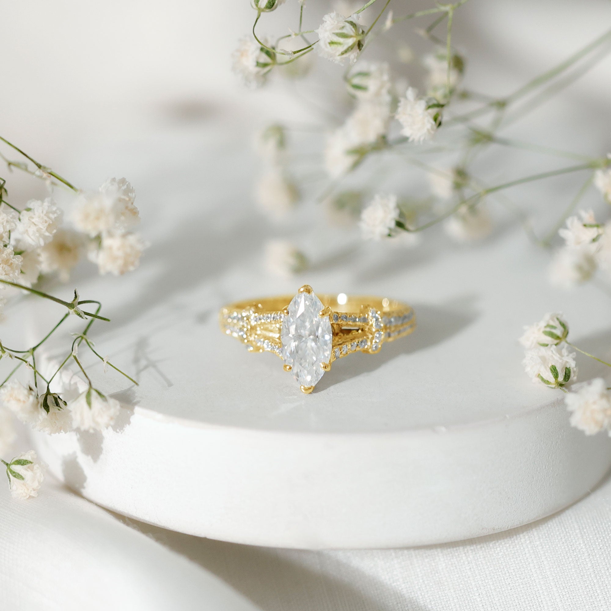 1 Carat Marquise Cut Lab Grown Diamond Split Shank Engagement Ring with IGI Certificate