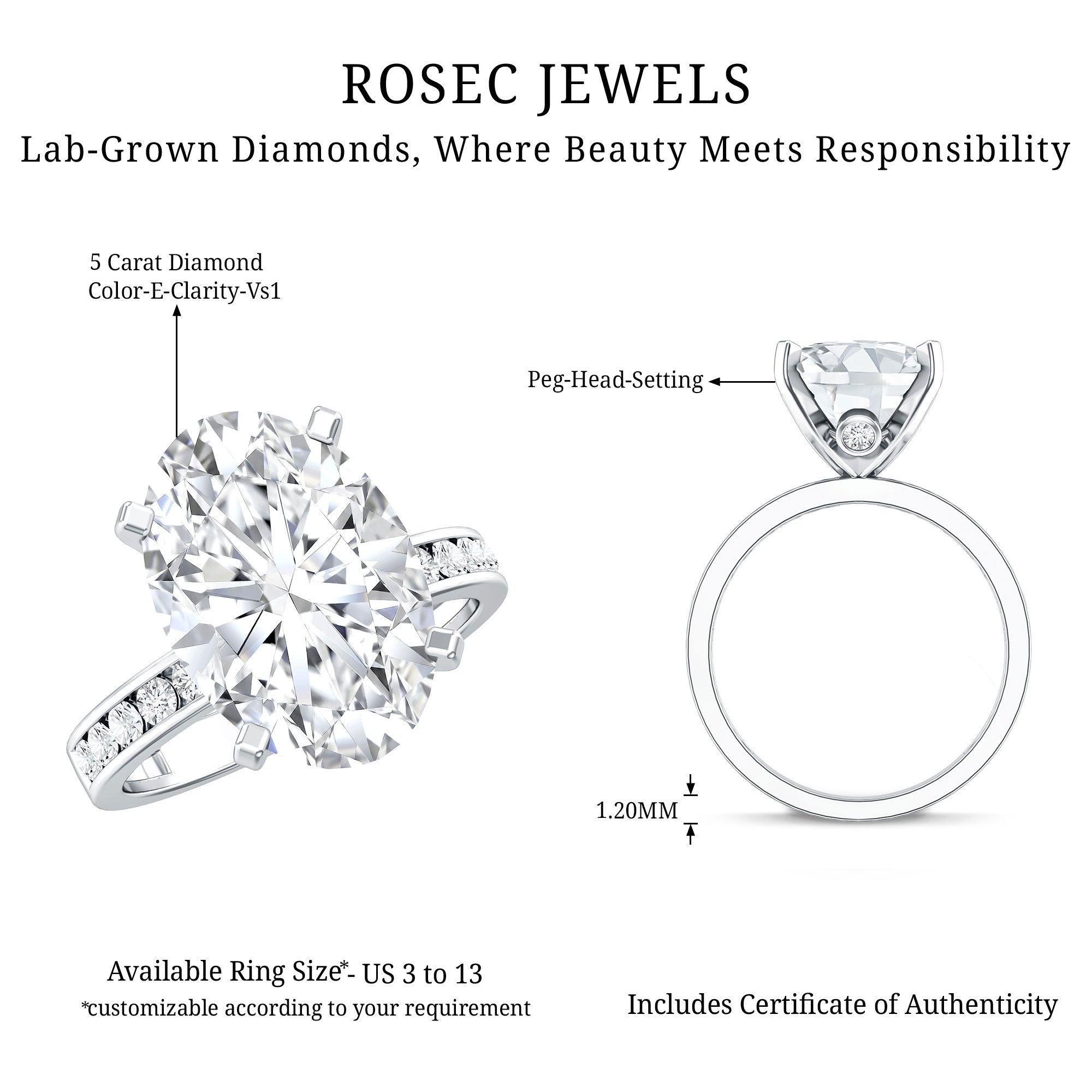 Oval Cut 5 Carat Lab Grown Diamond Big Engagement Ring with IGI Certificate