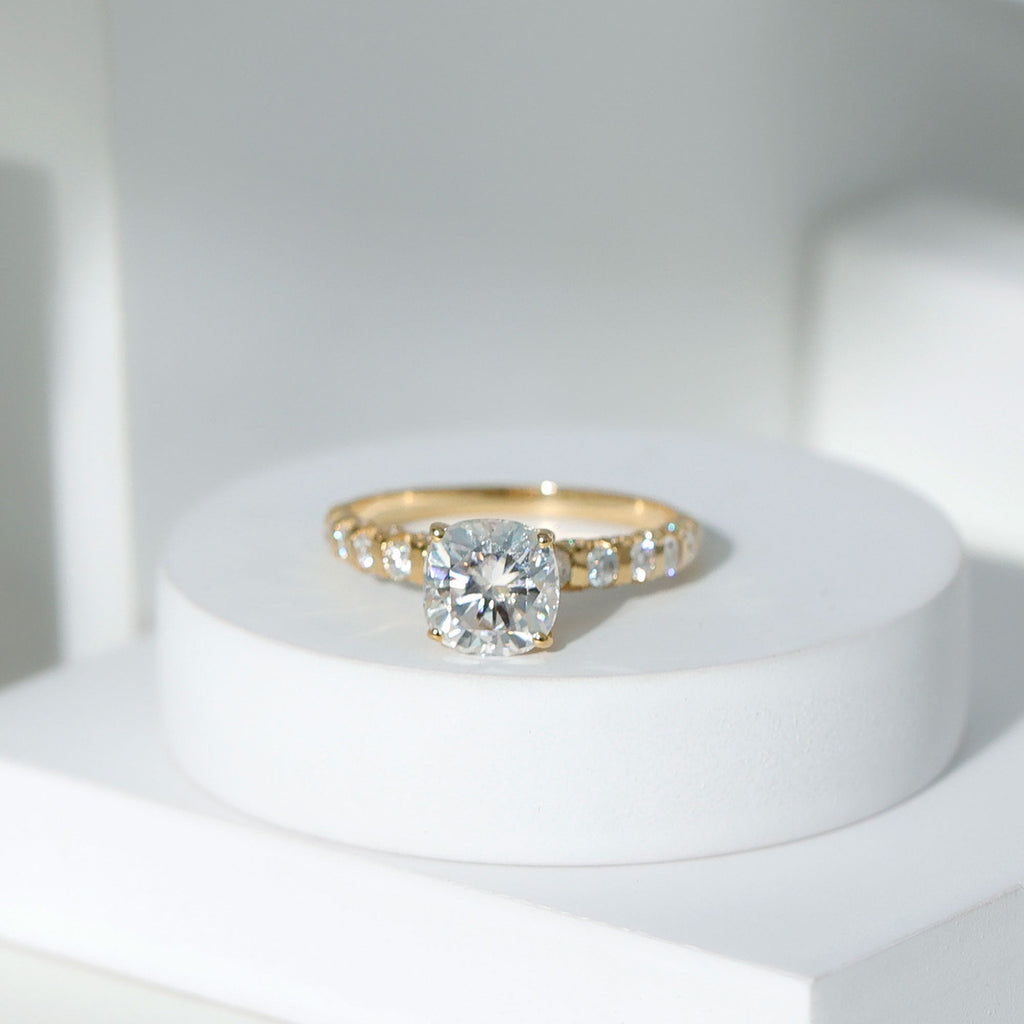 3 Carat IGI Certified Lab Grown Diamond Cushion Cut Engagement Ring with Side Stones