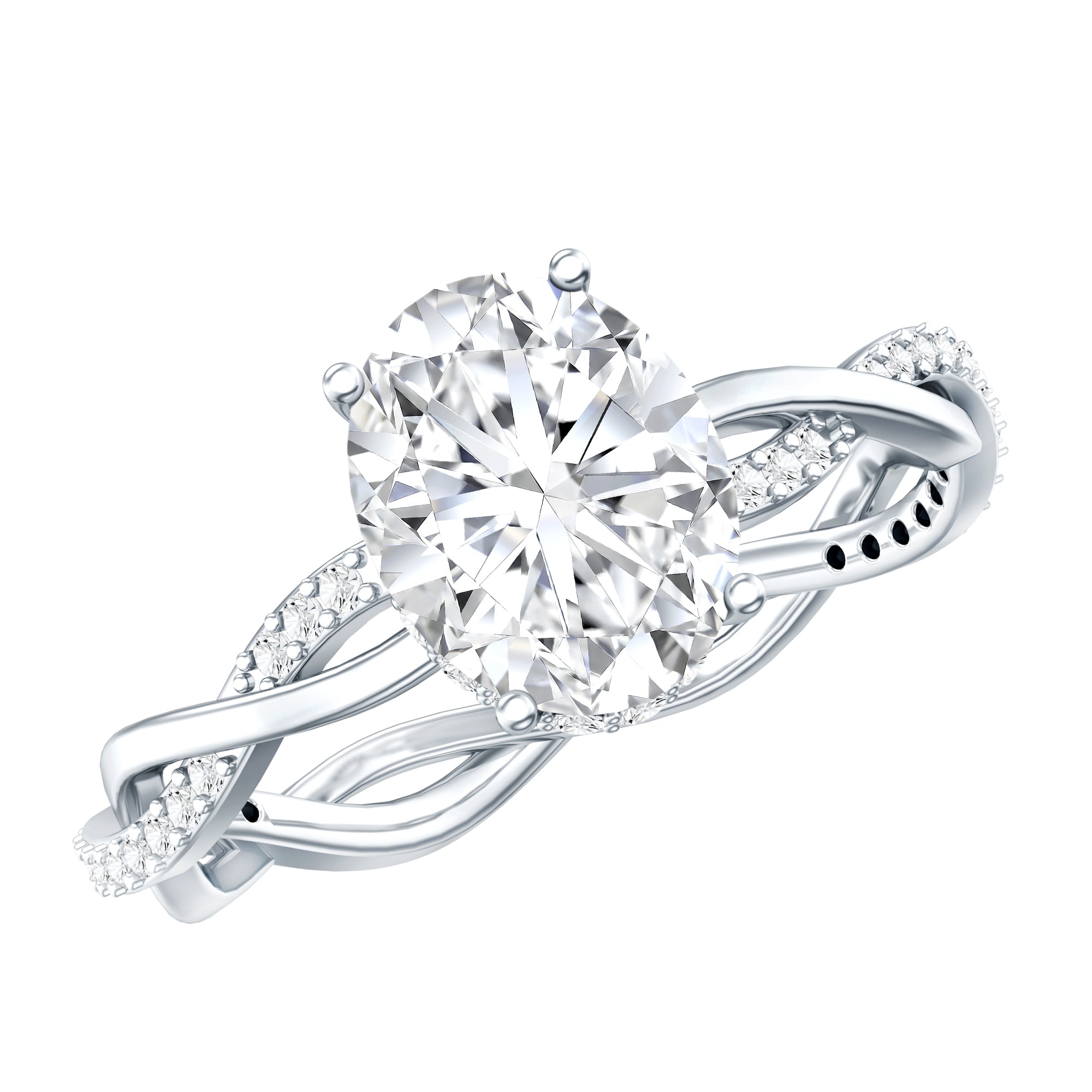 IGI Certified 2 Carat Lab Grown Diamond Oval Hidden Halo Engagement Ring with Braided Band