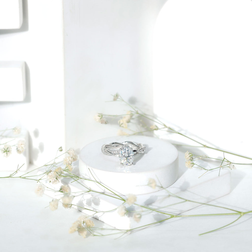 IGI Certified 2 Carat Lab Grown Diamond Oval Hidden Halo Engagement Ring with Braided Band