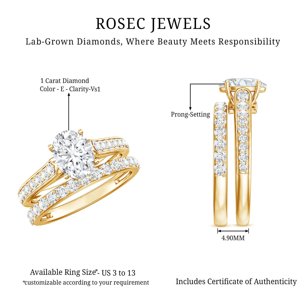 Oval Shaped 1 Carat Lab Grown Diamond Bridal Ring Set with IGI Certificate