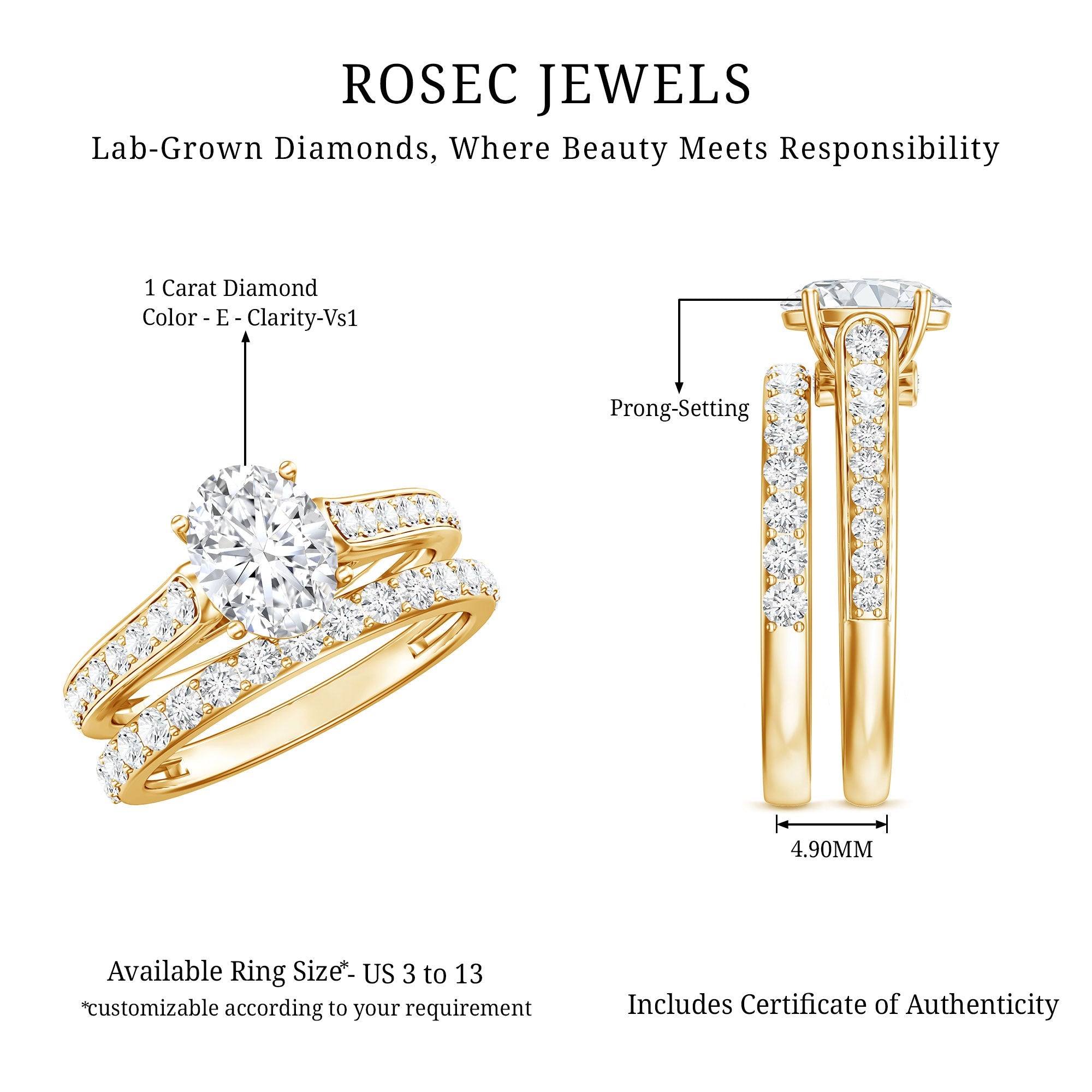 Oval Shaped 1 Carat Lab Grown Diamond Bridal Ring Set with IGI Certificate