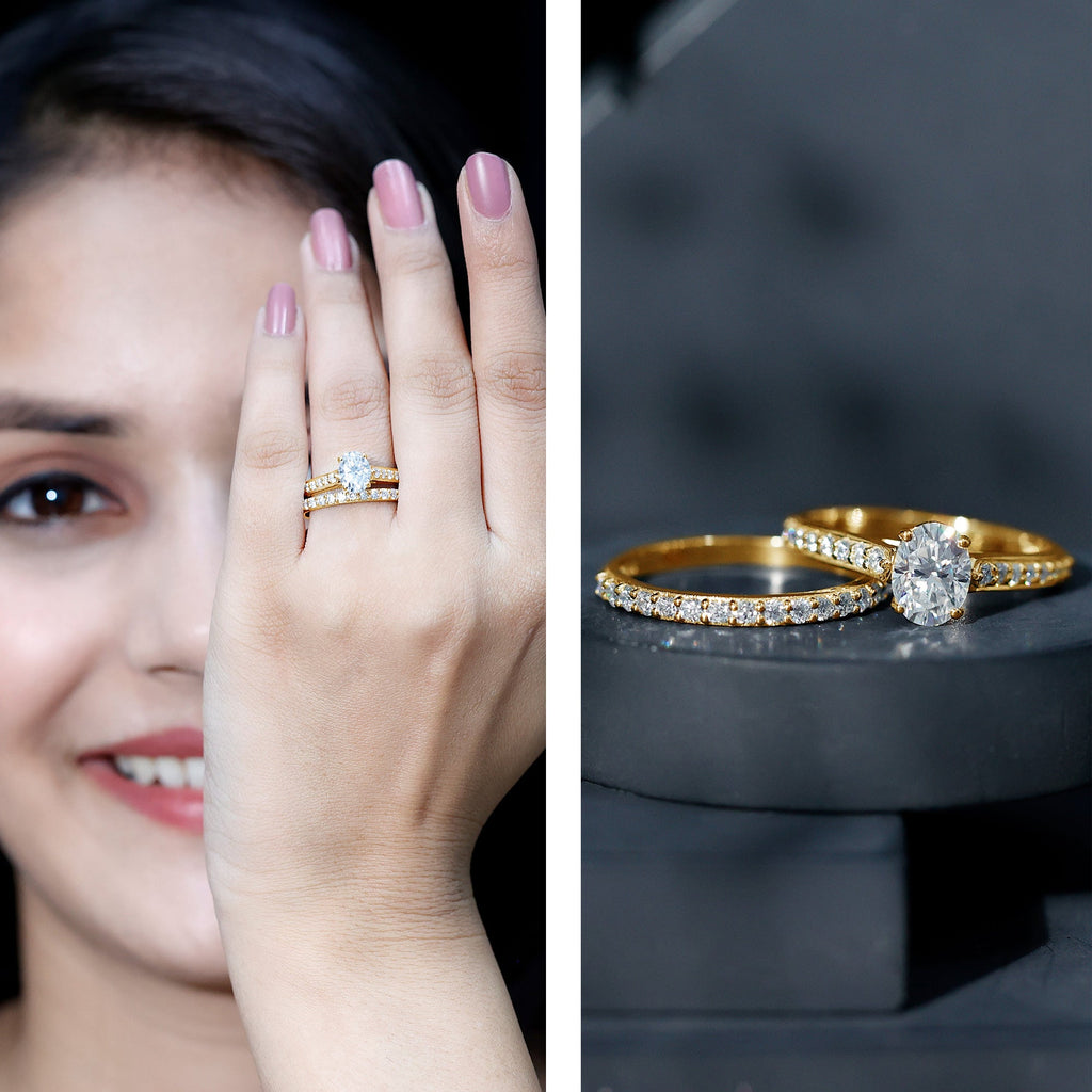 Oval Shaped 1 Carat Lab Grown Diamond Bridal Ring Set with IGI Certificate