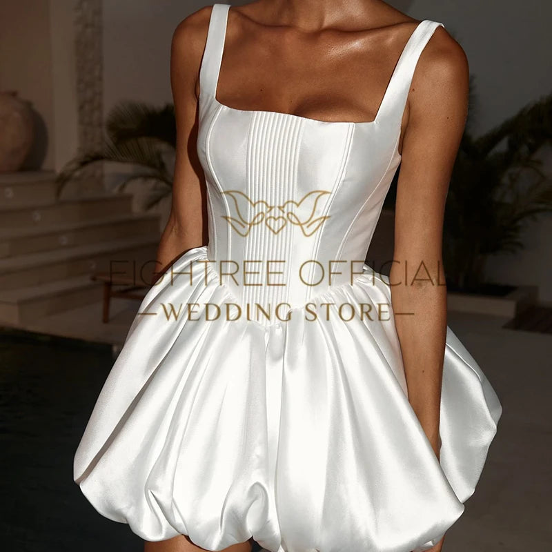 Eightree 2025 Simple Mini Wedding Dresses White Sleeveless Short Satin Bow Wedding Gowns Boho Beach Bridal Prom Dress Customized