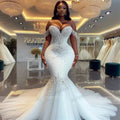 Beaded Applique Tiered Mermaid Wedding Dress