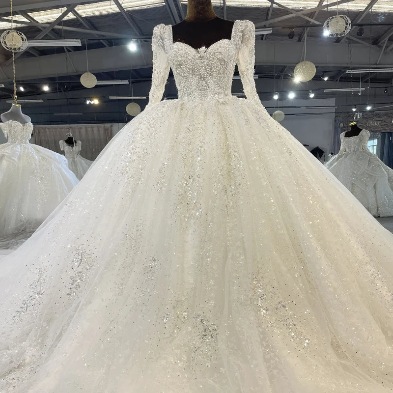 Beaded Crystal Square-Neck Organza Ball Gown Wedding Dress