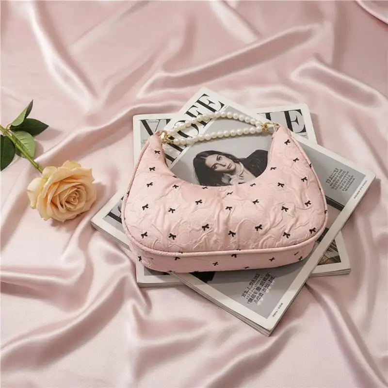 Trendy Wrinkled Bow Purse for Women Versatile Shoulder Bag Elegant Underarm Handbag for Daily Outings