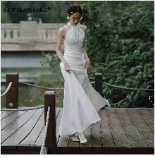White Satin Embroidered Lace Backless Dress
