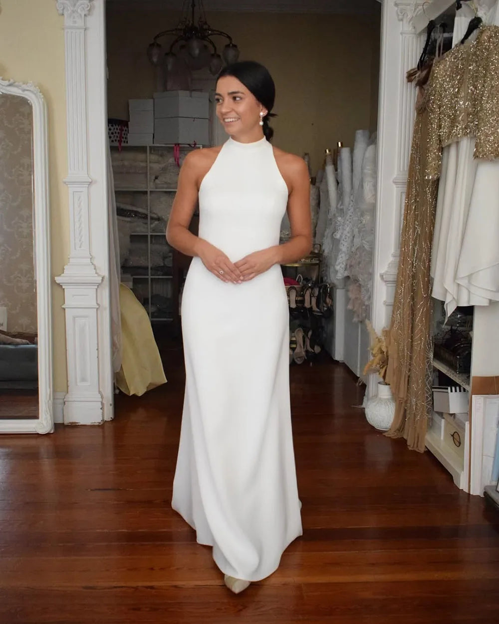 Halter Neck Buttoned Back Mermaid Wedding Dress