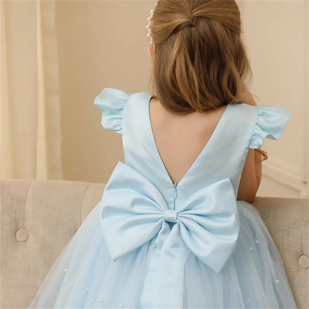 Backless Bow Flower Girl Tulle Dress