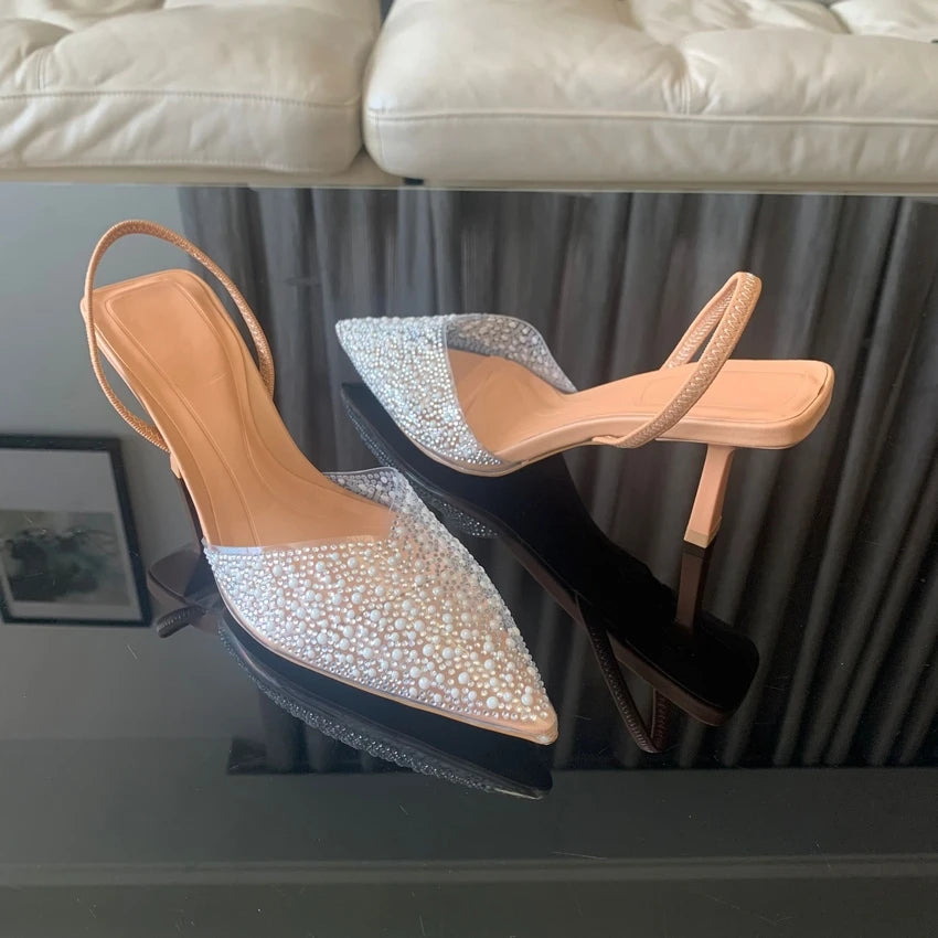 Pearl Slingback Pointed-Toe Heels