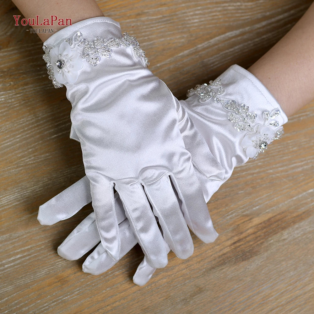 YouLaPan M39 Ladies Finger Glove Bride Party Short Wedding Bridal DIY Gloves with Lace Embroidery Applique Accessories for Bride