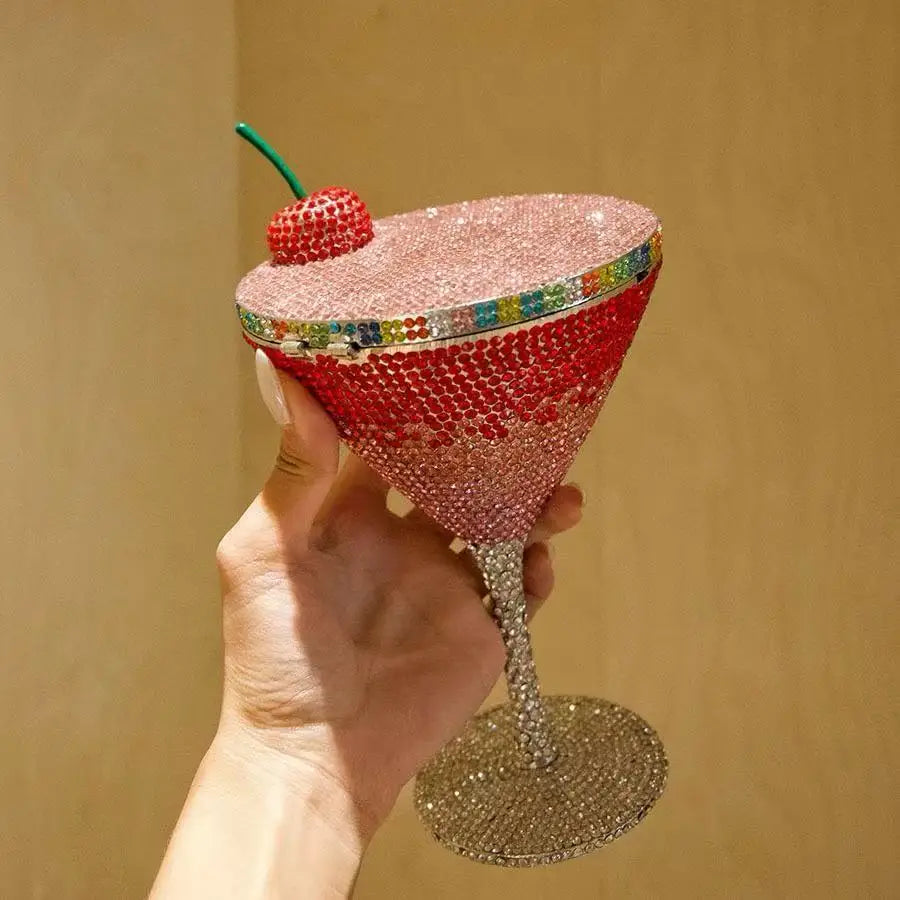 XIYUAN Cherry Martini Gold Rhinestone Evening Cocktail Party Handbag Women Luxury Bling Crystals Wedding Bridal Clutch Purses